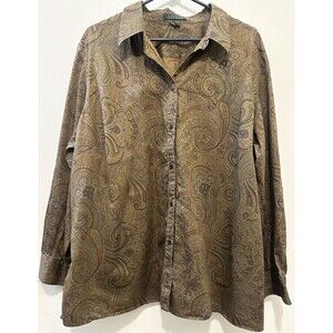 Lauren Ralph Lauren Womens 3X Paisley Button Front Shirt Blouse 100%